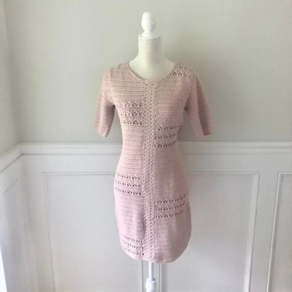 Gerard Darel NWT Blush Pink Crochet Cotton Dress